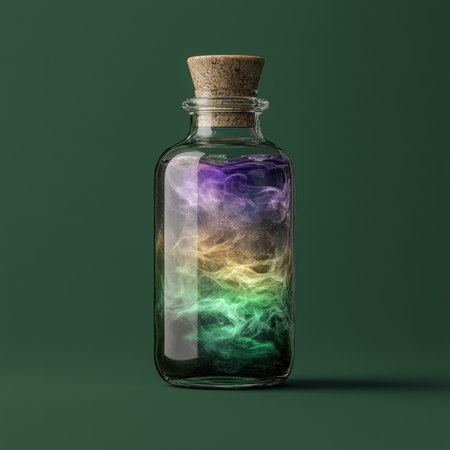 A potion bottle filled with colorful swirling liquid.の素材