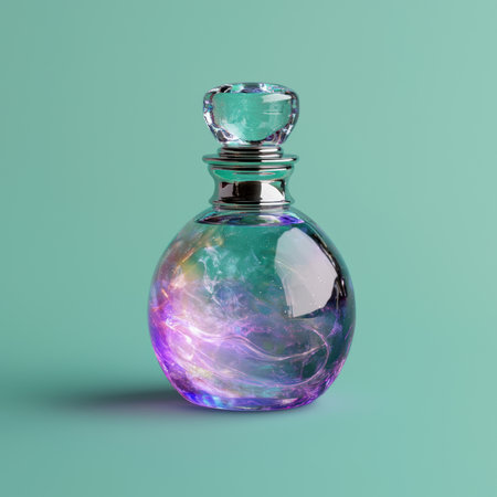 A decorative glass bottle filled with a colorful nebula.の素材