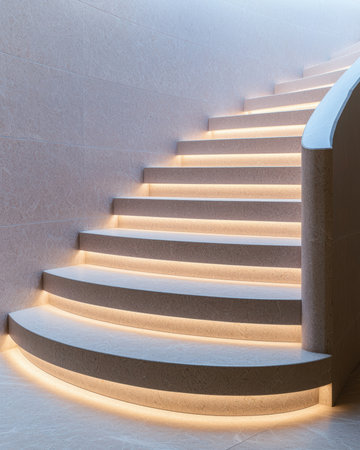 Modern staircase with integrated lighting.の素材