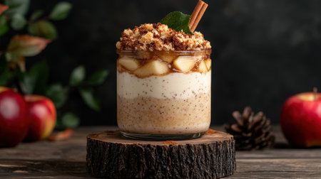 Delicious apple crumble parfait in a jar.の素材