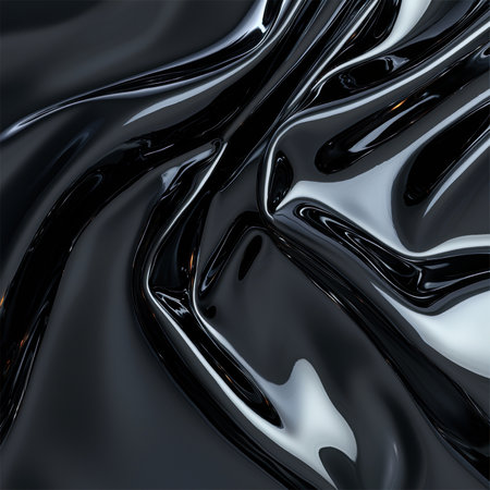 Abstract black liquid metal background with smooth waves and reflections.の素材