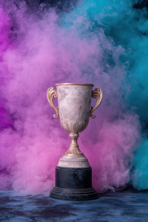 A trophy surrounded by colorful smoke.の素材
