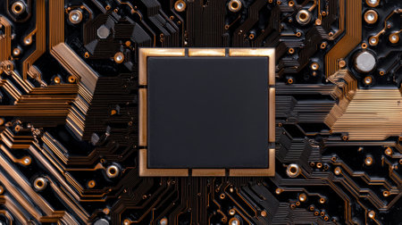 Close-up of a modern computer processor on a circuit board.の素材
