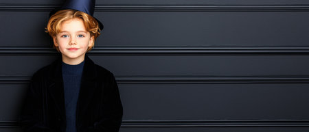 Boy in a hat wearing formal attire.の素材