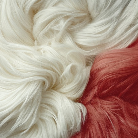 Abstract background of white and red wool fibers.の素材