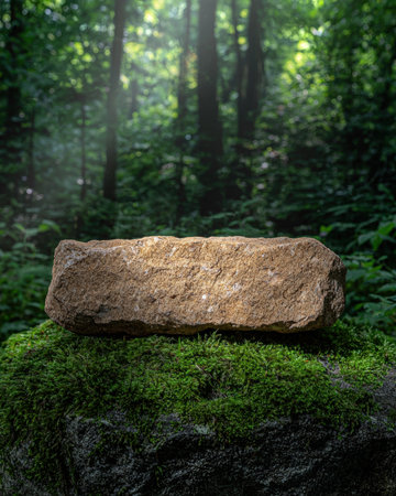 A stone product display in a forest setting.の素材