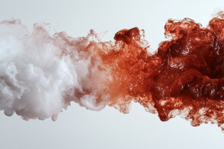 Abstract white and red ink mixing in water.の素材