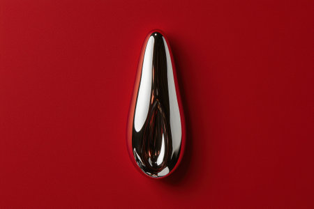 A shiny metal sculpture on a red background.の素材