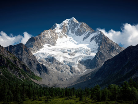 Majestic mountain peak covered in snow and ice.の素材