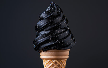 A cone of black ice cream with glitter.の素材