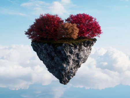Floating island with autumn trees in the sky.の素材