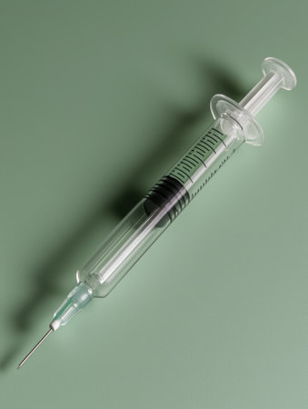 A syringe on a green background.の素材