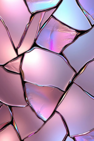 Abstract stained glass background with pink and blue iridescent colors.の素材