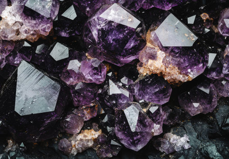 Amethyst gemstones with a deep purple color.の素材