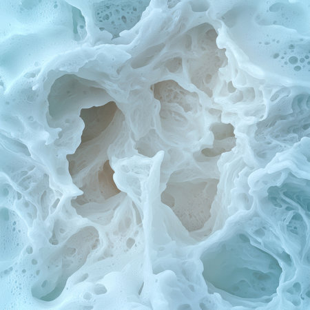 Abstract background of white foam with intricate patterns and textures.の素材