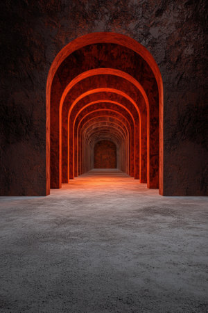 Abstract tunnel with arches and light at the end.の素材