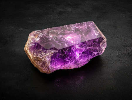A large amethyst crystal on a black background.の素材
