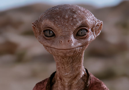 Close up of an alien creature with large eyesの素材