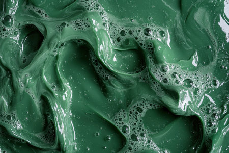 Abstract green liquid with bubbles.の素材