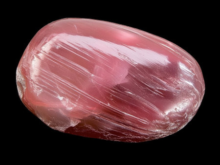A polished rose quartz stone against a black background.の素材
