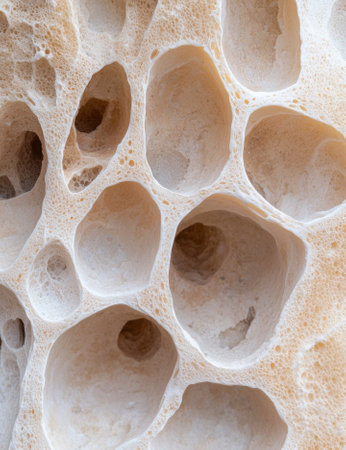 Close-up of a porous rock formation with many holes.の素材