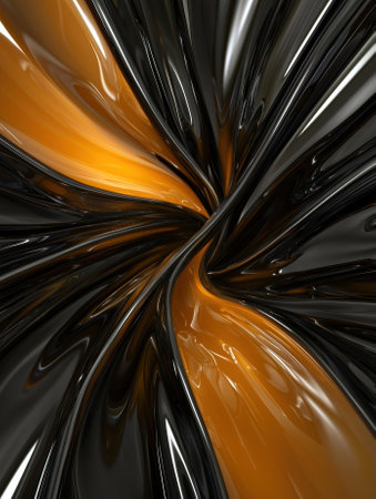 Abstract black and gold liquid background with metallic shine.の素材