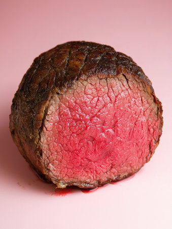 A perfectly cooked rare roast beef.の素材