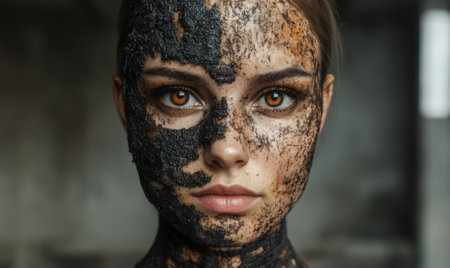 A woman with a mud mask on her face.の素材