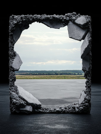 A concrete frame with a view of a landscape.の素材