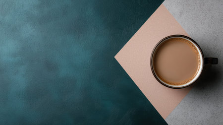 A cup of coffee on a geometric background.の素材