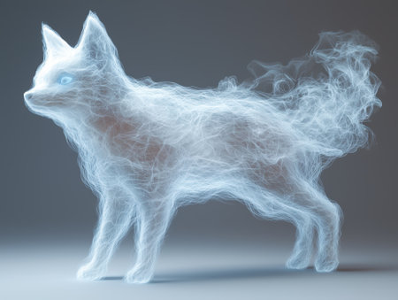 Ethereal fox spirit with glowing eyes.の素材