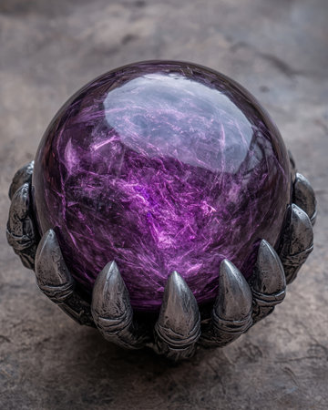 A purple crystal ball held in clawed hands.の素材