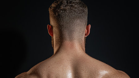 The back of a muscular man with short hair.の素材