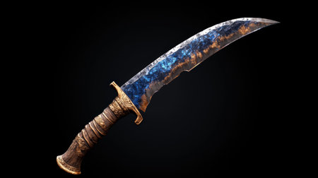 A decorative dagger with a blue and gold blade.の素材