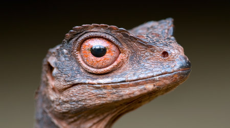 Close-up of a lizard's head with a large eye.の素材