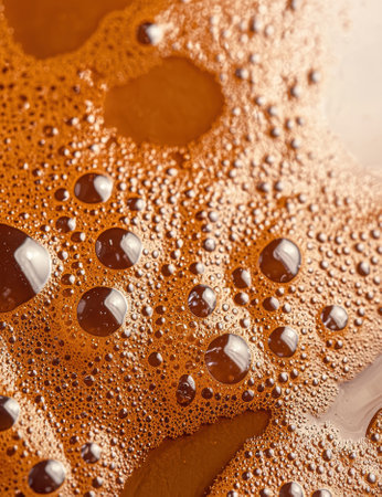 Close-up of coffee foam with bubbles.の素材