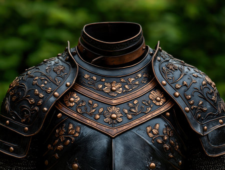 Ornate medieval armor with floral designs.の素材