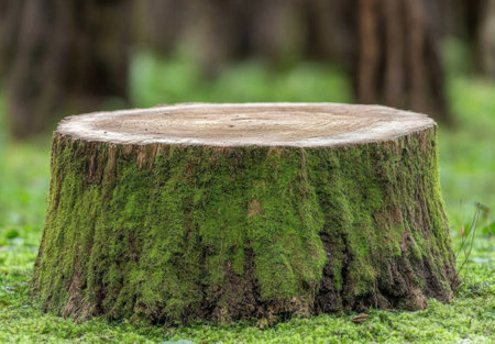 Mossy tree stump in a forest environment.の素材