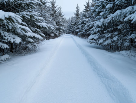 Snowy path through a winter forest.の素材
