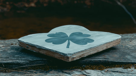A four leaf clover design on a stone tile.の素材