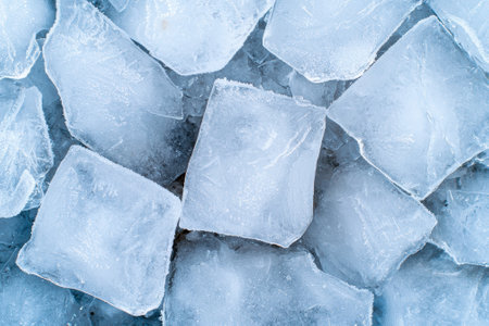 Close-up of ice cubes with a frosty texture.の素材