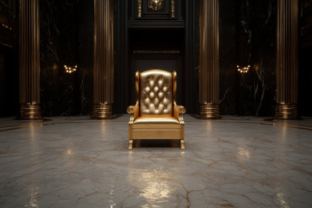 Golden throne in a luxurious hall.の素材