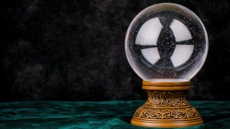 Crystal ball on a table with a dark background.の素材