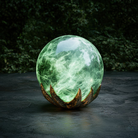 A glowing magical orb with green energy.の素材