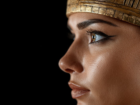 Close-up of a woman in Egyptian pharaoh costume.の素材