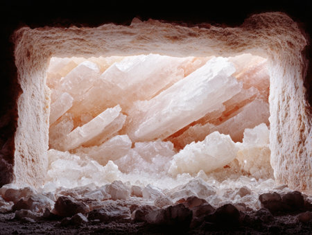 Large gypsum crystals inside a cave.の素材