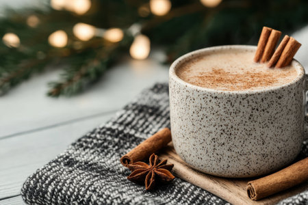 Cozy winter drink with cinnamon sticks.の素材