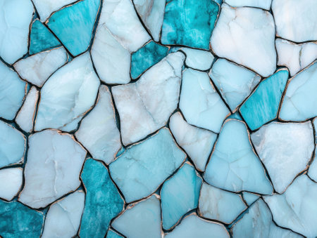 Blue and white stone mosaic background texture.の素材