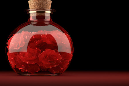Apothecary bottle filled with red roses.の素材