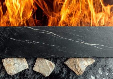 Stone and fire background for product display.の素材